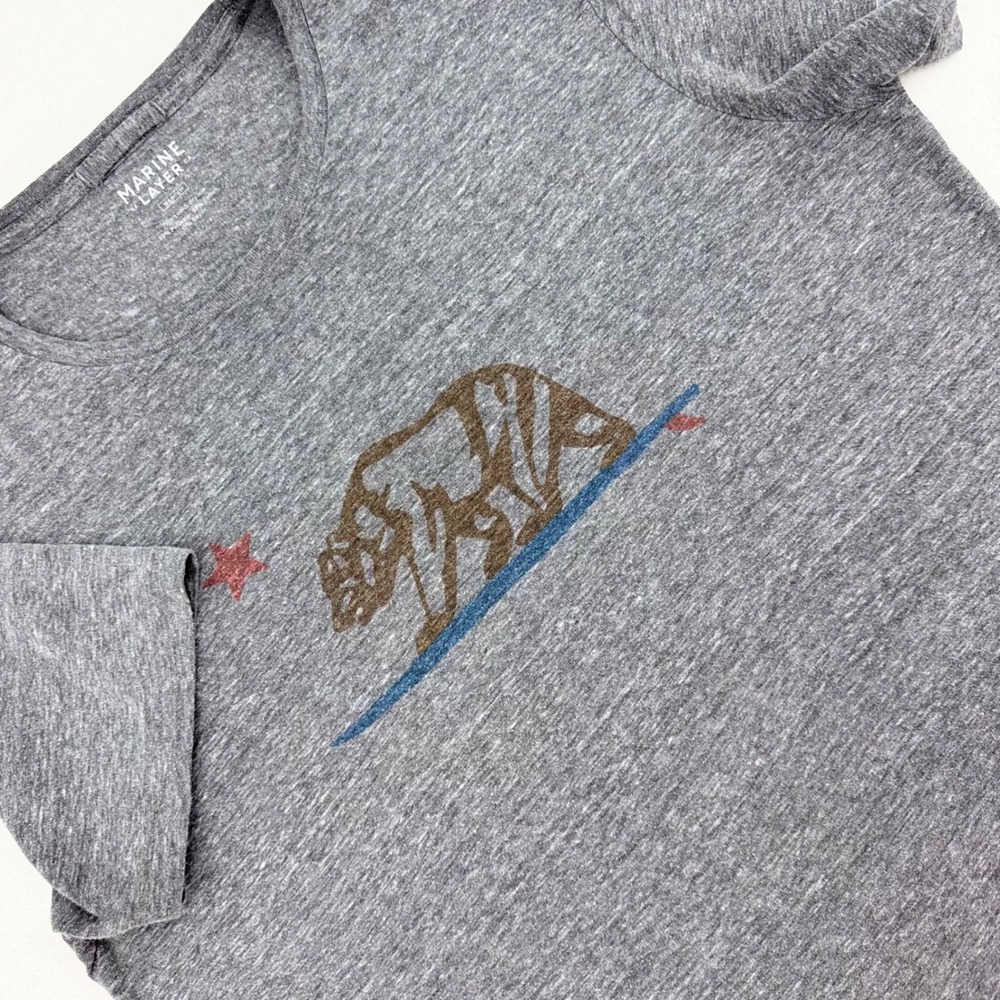 Marine Layer California Surfing Bear Graphic Tee Mens Medium Gray